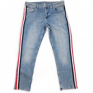ASOS Side Stripe Skinny Jeans Mens‎ 38x28 Blue Denim Red White Racing Stripe Y2K